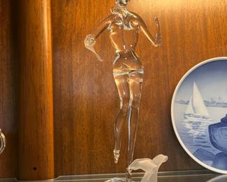 Hand-Blown Art Glass Figural Sculpture of Woman with Bird