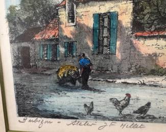 Eugène-Louis Veder “Barbizon – Atelier J.F. Millet” Signed Hand-Colored Etching