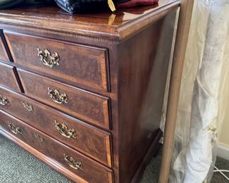Henredon Aston Court Burl Wood Triple Dresser with Brass Hardware