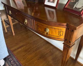 Inlaid Mahogany Console Table with Lion Head Brass Pulls