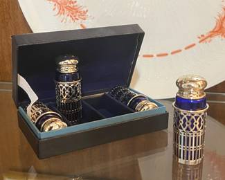 F.B. Rogers Silverplate Cobalt Blue S&P Shaker Set of 4