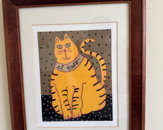 Laurel Burch “El Gato” Cat Art Print, Framed