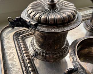 Ellis-Barker Silver Plate Ornate Coffee & Tea Service with Ivory-Tone Handles,