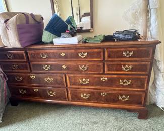 Henredon Aston Court Burl Wood Triple Dresser with Brass Hardware