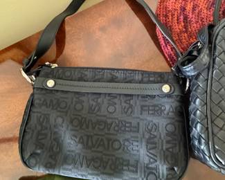 Salvatore Ferragamo Gancini Monogram Black Jacquard Shoulder Bag