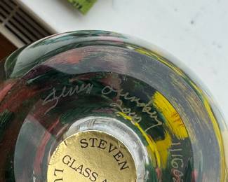 Steven Lundberg Signed Floral Art Glass Vase, 2000