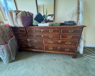 Henredon Aston Court Burl Wood Triple Dresser with Brass Hardware