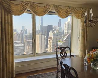 Custom Floral and Horse Damask Silk Drapery Panels with Swag Valance
