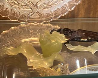 Chinese Jade Carved Serpentine or Decorative Flower on Carved Wood Stand