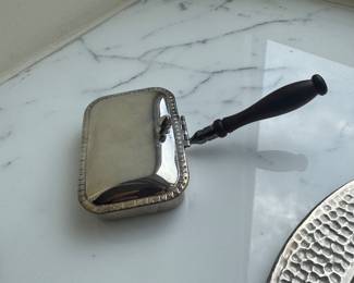 Silverplate Silent Butler / Table Crumb Catcher with Turned Wood Handle