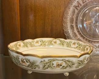 Elite Works Limoges France Hand-Painted Porcelain Acorn & Oak Leaf Footed Serving Bowl