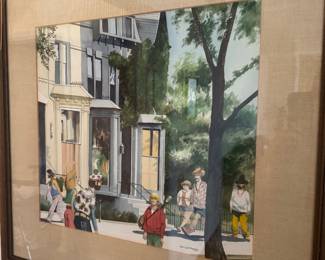 David Lockwood Chicago Street Scene Watercolor, Signed & Framed