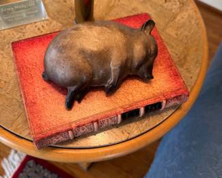 Cast Bronze Reclining Pig Sculpture / Figurine