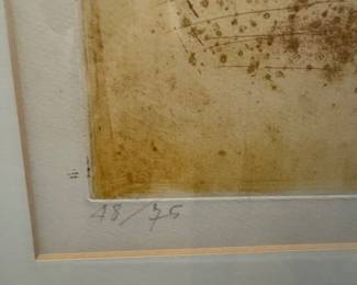 Etienne Ret Signed Etching of Woman with Bird, No. 48/75
