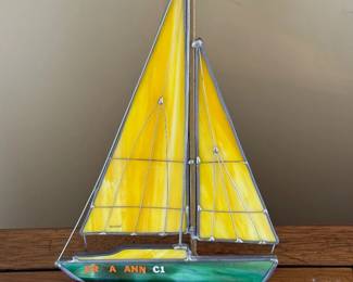 Signed Zapalnick Stained Glass Sailboat Sculpture