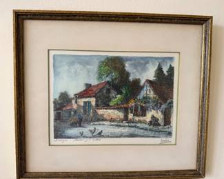 Eugène-Louis Veder “Barbizon – Atelier J.F. Millet” Signed Hand-Colored Etching