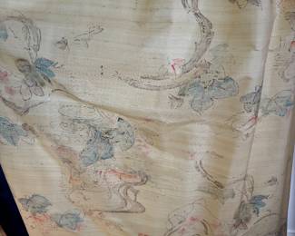 Custom Floral and Horse Damask Silk Drapery Panels with Swag Valance