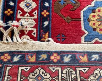 Caucasian Kazak Style Red Wool Short Runner Rug Hand Knotted
