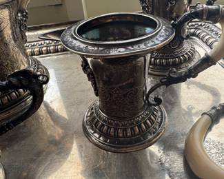 Ellis-Barker Silver Plate Ornate Coffee & Tea Service with Ivory-Tone Handles,