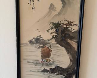 1966 (Year of the Fire Horse) "Smooth Sailing" East Asian Ink and Wash Painting, signed/dated by Yuntao