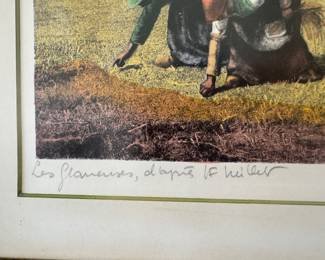 After Millet “The Gleaners” Hand-Colored Print, Signed