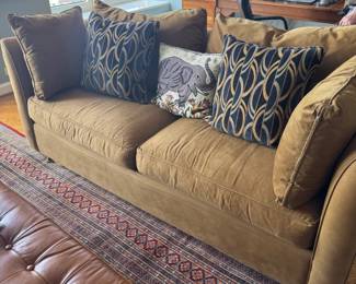 Contemporary Tan Microfiber Two-Cushion Sofa