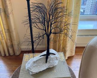 Handcrafted Wire Tree Sculpture on Natural Stone Base