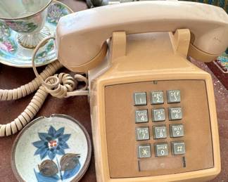 Retro Beige Push-Button Landline Desk Telephone with Square Keypad