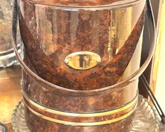 Georges Briard USA Faux Tortoiseshell Ice Bucket with Brass-Tone Accents, Lid & Swing Handle