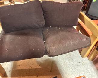 Bunting Company Contemporary Solid Wood Frame Three-Seat Sofa with Dark Brown Upholstered Cushions