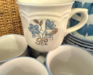 Cordella Collection Japan Blue Floral Stoneware Coffee Mugs