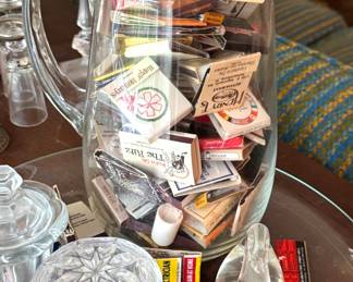 Assorted Advertising Matchbook Collection with Clear Glass Pitcher