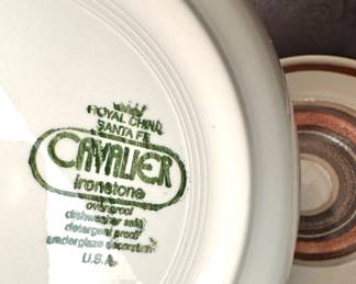 Royal China Santa Fe Cavalier Ironstone Dinnerware with Brown & Rust Geometric Circle Pattern