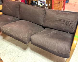 Bunting Company Contemporary Solid Wood Frame Three-Seat Sofa with Dark Brown Upholstered Cushions