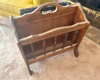Traditional Oak Magazine Rack with Turned Spindle Detailing & Scalloped Handle