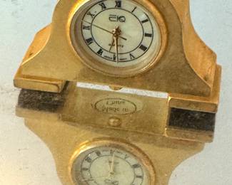 Gold-Tone Miniature Mantel Clock with Roman Numeral Dial & Mirrored Base