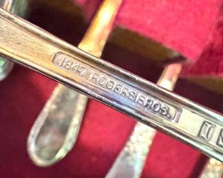 1847 Rogers Bros. Silverplate Flatware Set with Floral Pattern & Wooden Storage Chest