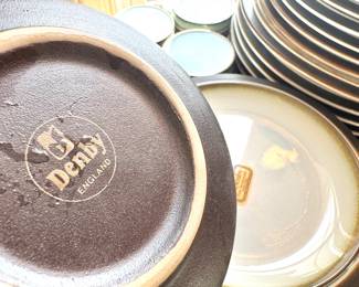 Denby England Stoneware Dinnerware Collection with Green & Brown Glaze, Plates, Bowls, Cups & Covered Serving Pieces