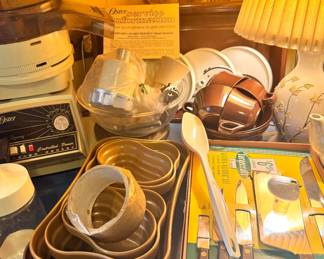 Assorted Kitchenware Collection with Oster Regency Kitchen Center, Ceramic Bakeware, Mixing Bowls & Utensils