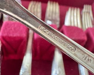 1847 Rogers Bros. Silverplate Flatware Set with Ornate Floral Pattern & Wooden Storage Chest