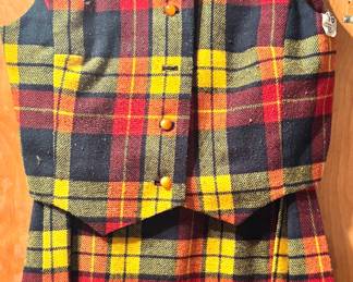 Women's Red, Yellow & Navy Tartan Plaid Wool-Blend Vest & Pleated Skirt Two-Piece Set