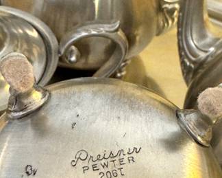 Preisner Pewter 206T Five-Piece Coffee & Tea Service with Coffee Pot, Teapot, Sugar Bowl, Creamer & Serving Tray