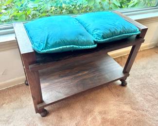 Rustic Wood Two-Tier Rolling Serving Cart with Raised Side Handles & Casters
