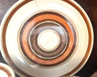 Royal China Santa Fe Cavalier Ironstone Dinnerware with Brown & Rust Geometric Circle Pattern