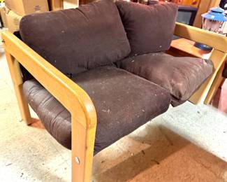 Bunting Company Matching Two-Seat Wood Frame Loveseat with Dark Brown Upholstered Cushions