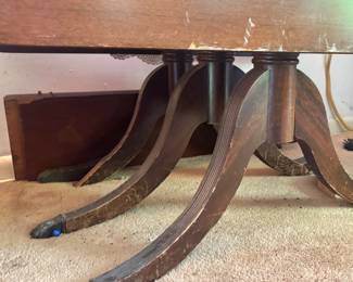 Mahogany Dining Table with Carved Splayed Pedestal Base & Brass Claw Feet