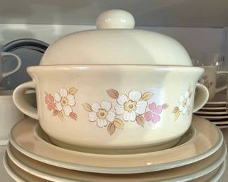 Chantilly Fleur de Bois Japan Floral Stoneware Dinnerware Collection with Covered Casserole, Coffee Pot, Plates, Cups & Serving Pieces