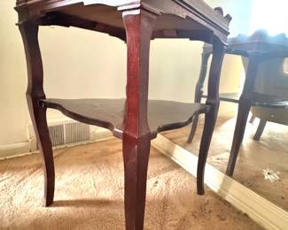 Victorian Mahogany Two-Tier Parlor Table with Scalloped Gallery Top, Lower Shelf & Cabriole Legs