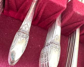 1847 Rogers Bros. Silverplate Flatware Set with Ornate Floral Pattern & Wooden Storage Chest