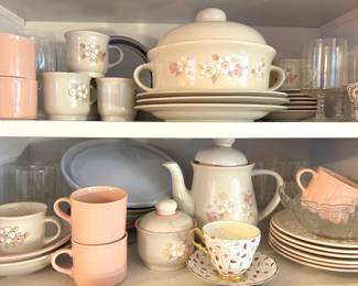 Chantilly Fleur de Bois Japan Floral Stoneware Dinnerware Collection with Covered Casserole, Coffee Pot, Plates, Cups & Serving Pieces